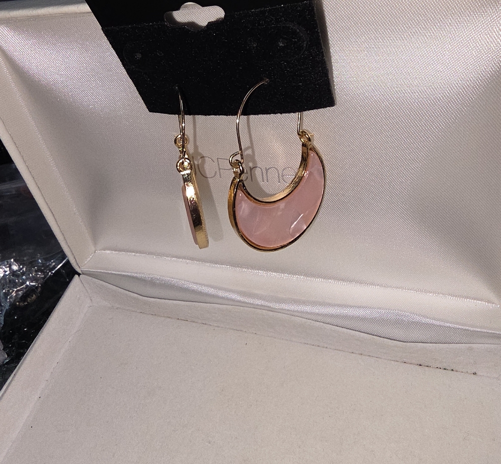 Gold-Tone Pink Crescent Drop Earrings